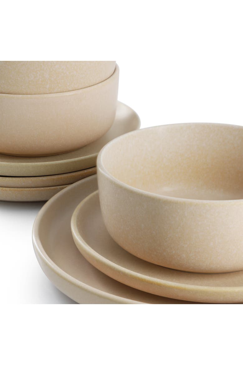 Bryant Park 12 Piece Reactive Stoneware Dinnerware Set, Alternate, color, Beige