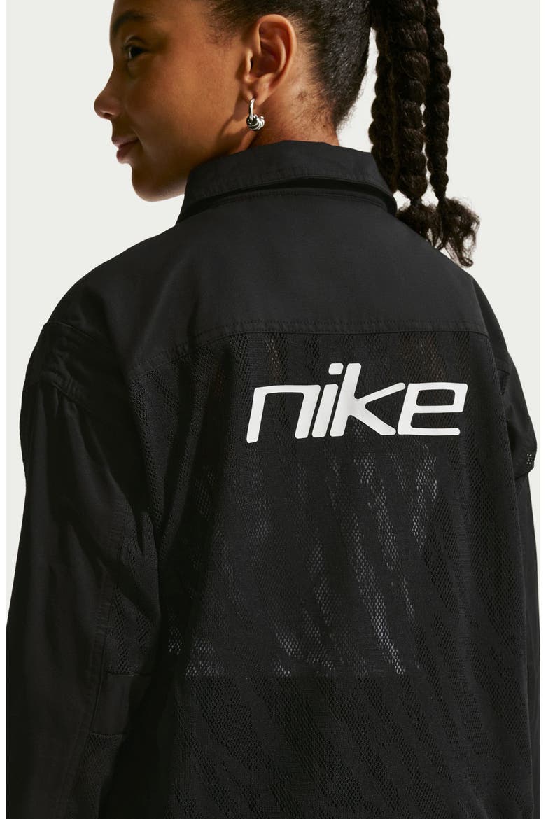 Kids' Sportswear Mesh Panel Snap Jacket, Alternate, color, 010 BLACK/WHITE