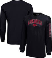Champion Youth Champion Black Arkansas Razorbacks Distressed Arch Over Logo Long Sleeve T-Shirt