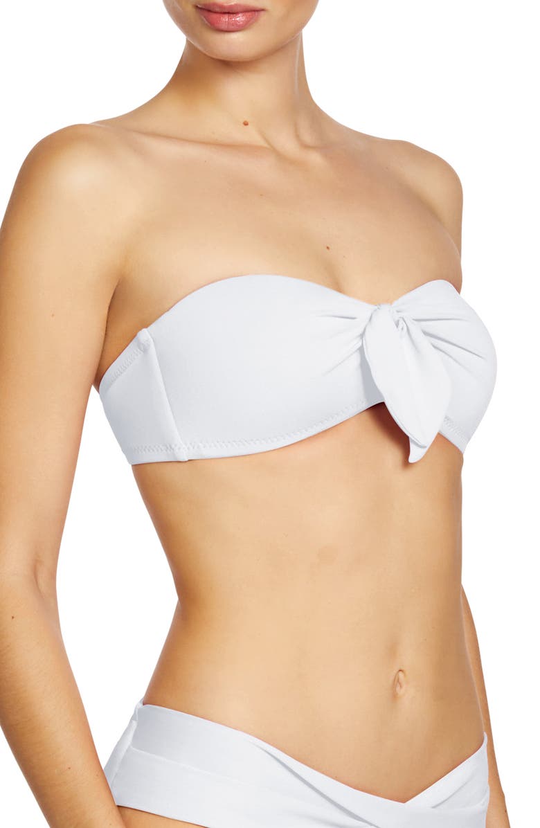 Robin Piccone Ava Knot Front Strapless Bikini Top, Alternate, color, White