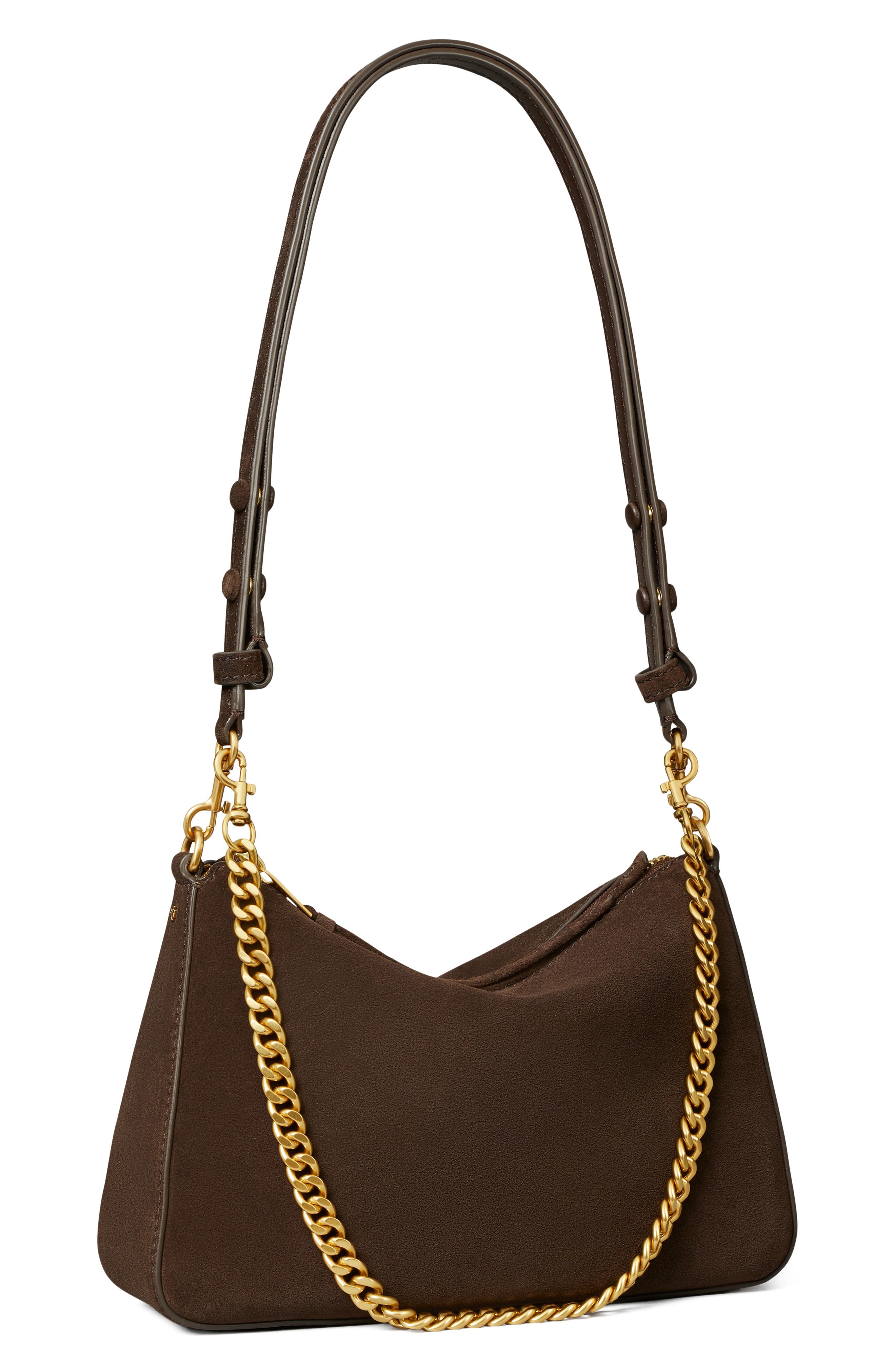 Perry Small Suede Shoulder Bag, Alternate, color, DEEP BROWN