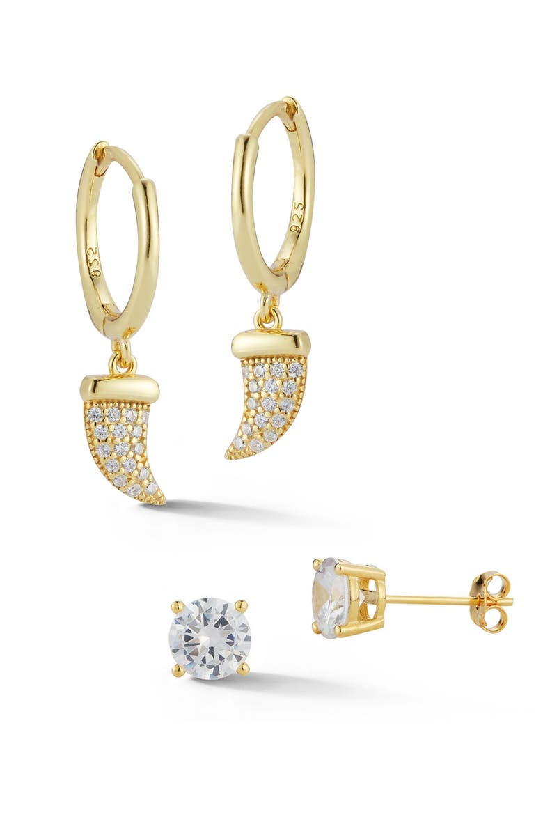 Cubic Zirconia Stud & Drop Huggie Hoop Earring Set, Main, color, GOLD