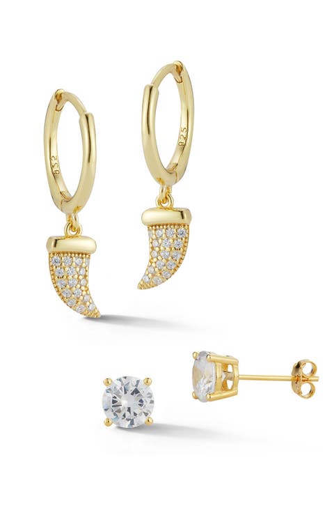 Cubic Zirconia Stud & Drop Huggie Hoop Earring Set