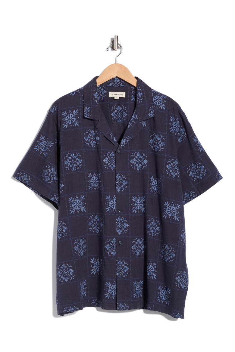 Floral Checkerboard Camp Shirt, Main, color, PARISIAN NIGHT