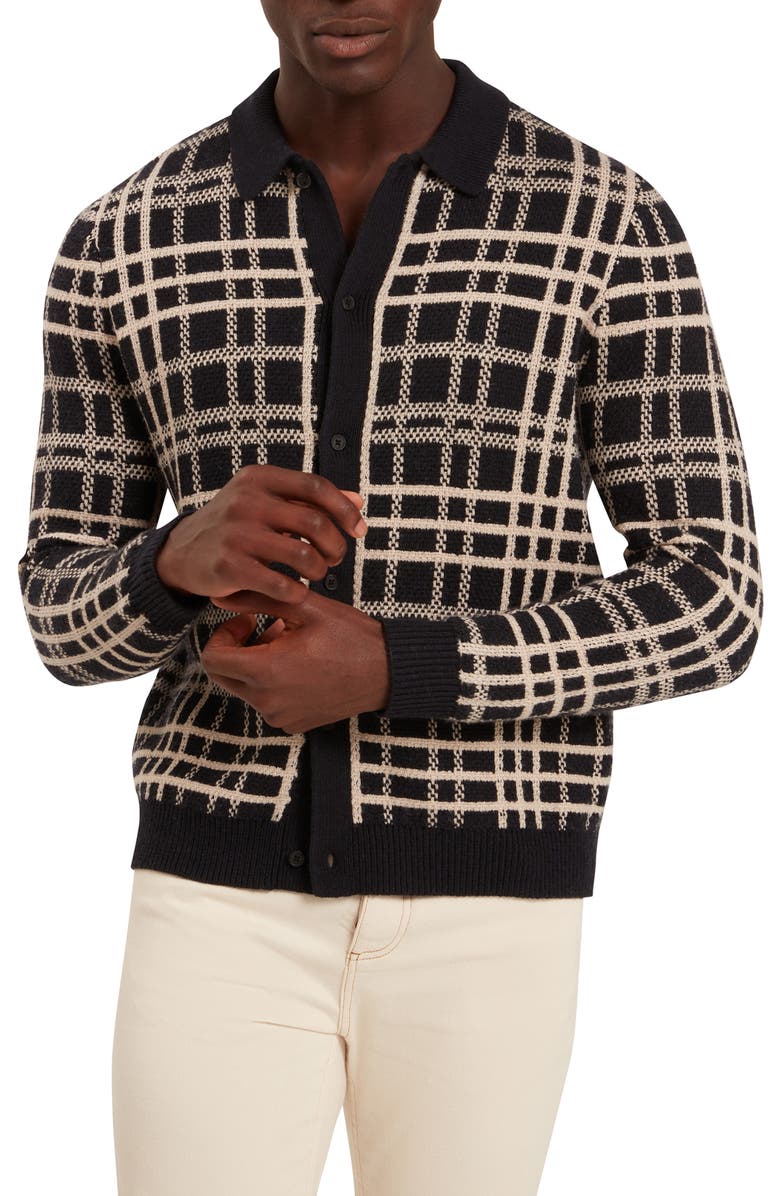 Ted Baker Jovien Plaid Jacquard Cardigan, Main, color, Navy