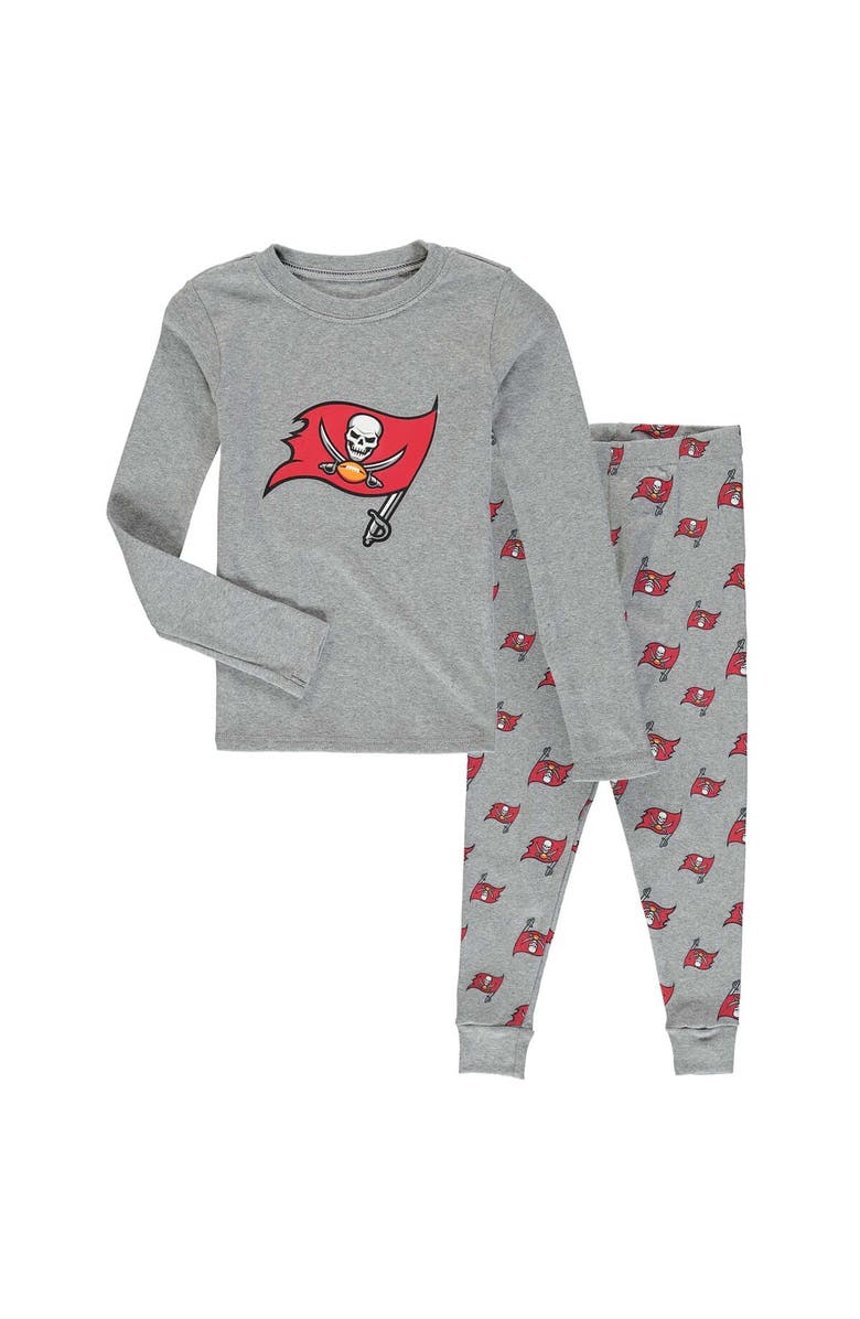 Outerstuff Youth Heathered Gray Tampa Bay Buccaneers Long Sleeve T-Shirt & Pants Sleep Set, Alternate, color, 