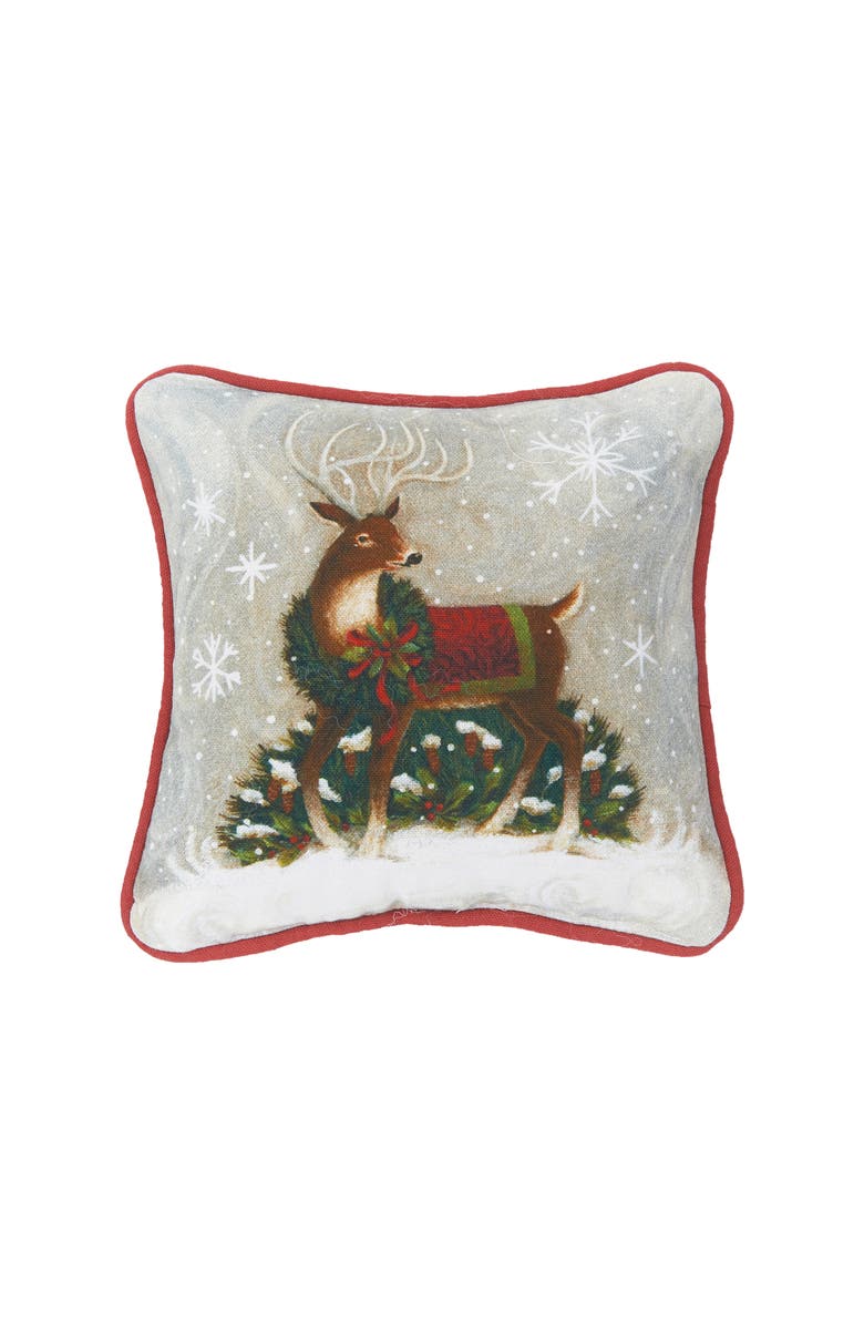 C&F Home Christmas Woodland Deer Mini Cotton Blend Printed Accent Pillow 8" x 8", Main, color, Green