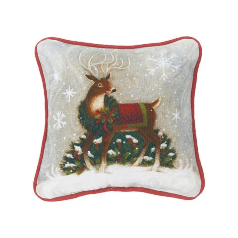Christmas Woodland Deer Mini Cotton Blend Printed Accent Pillow 8" x 8"