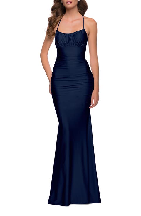 On Trend Jersey Long Dress with Ruching on Bodice