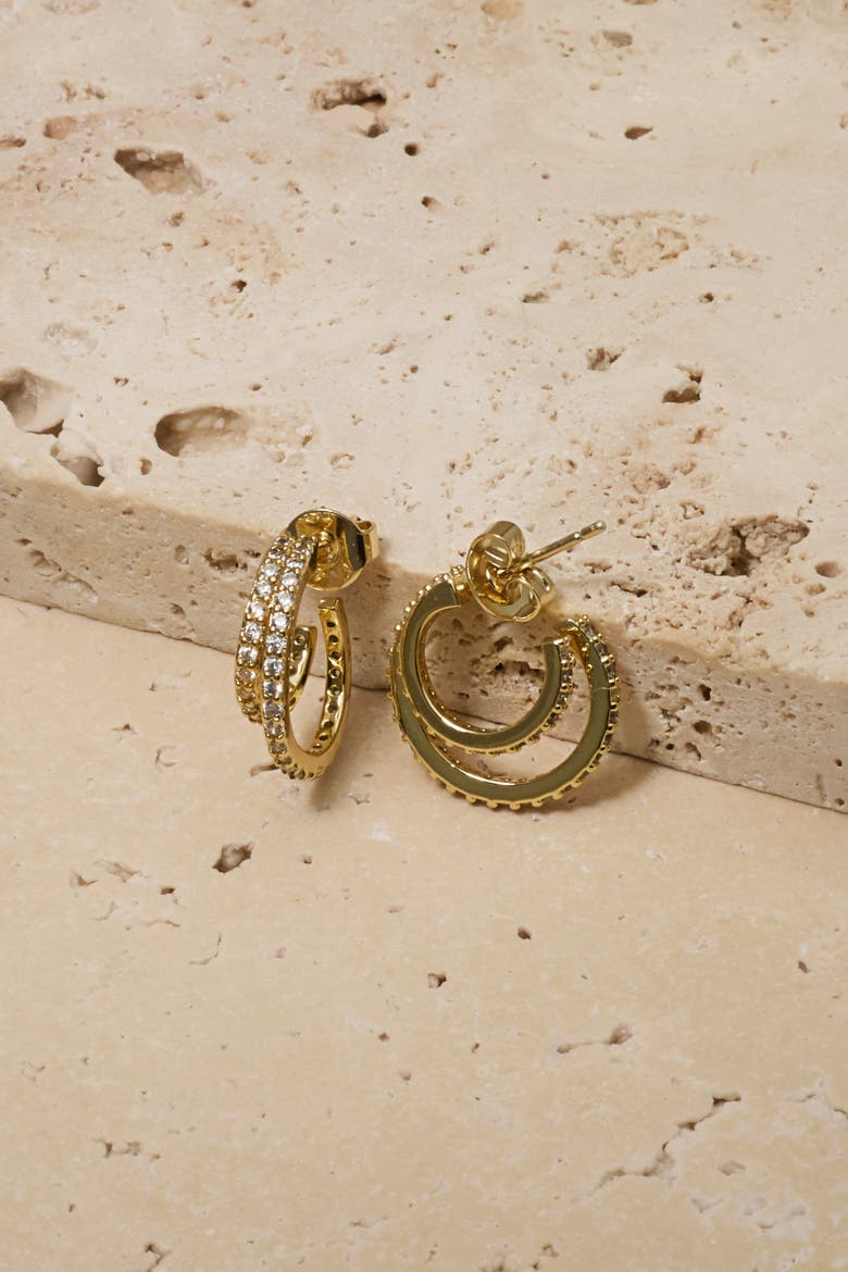 Hannah Crystal Mini Hoops, Alternate, color, Gold