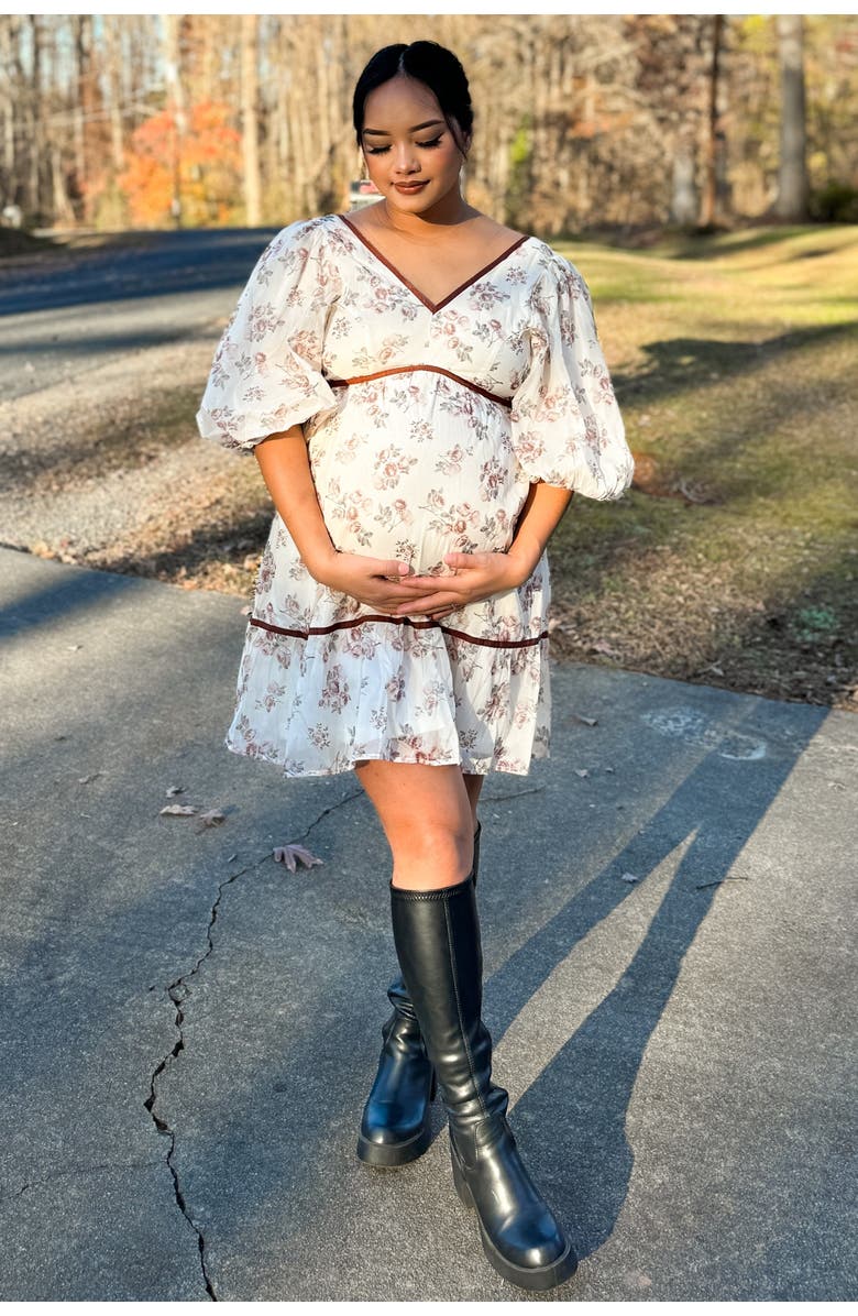 PinkBlush Floral Deep V-Neck Back Cutout Dress, Alternate, color, Cream