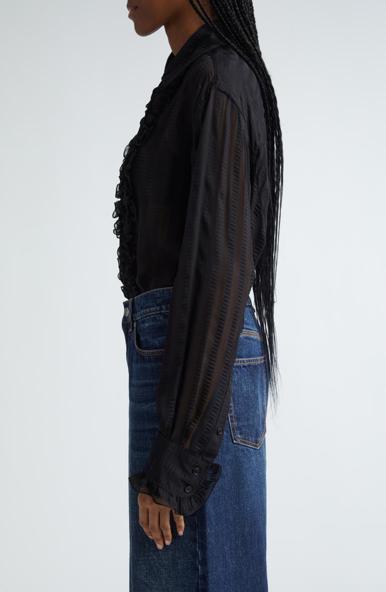 Stella McCartney Ruffle Bib Silk Blend Jacquard Shirt, Alternate, color, 