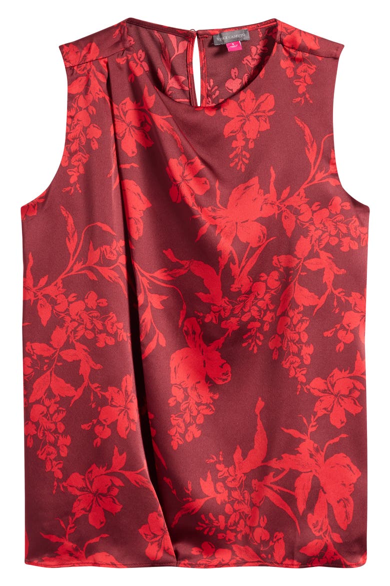 Pleated Sleeveless Satin Top, Alternate, color, CRIMSON