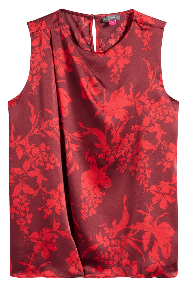 Vince Camuto Pleated Sleeveless Satin Top, Alternate, color, Crimson