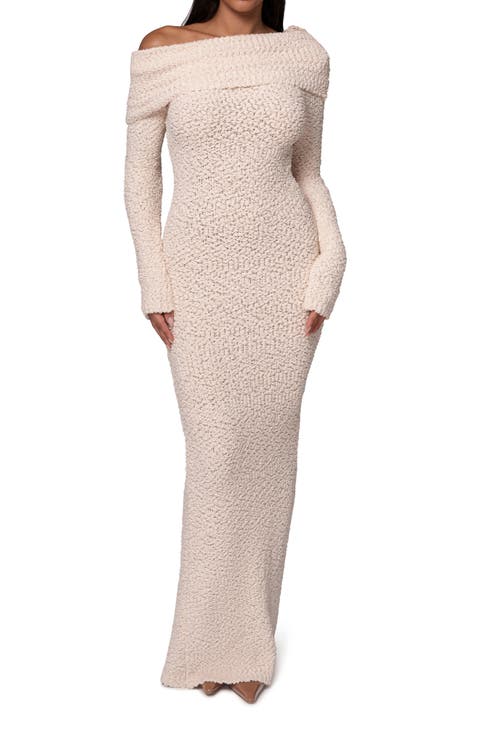 Olivea Bouclé Long Sleeve Off the Shoulder Sweater Dress
