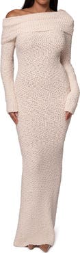 JLUXLABEL Olivea Bouclé Long Sleeve Off the Shoulder Sweater Dress