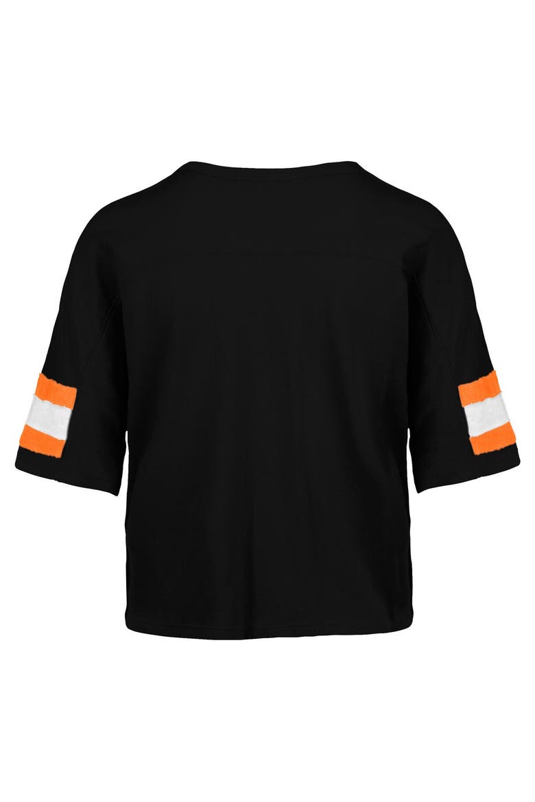 Women's '47 Black Cincinnati Bengals  Double Header Scout Cropped V-Neck T-Shirt, Alternate, color, Black