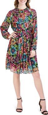 Julia Jordan Tie Waist Long Sleeve Chiffon Dress