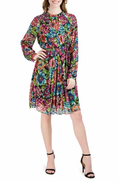 Julia Jordan Tie Waist Long Sleeve Chiffon Dress