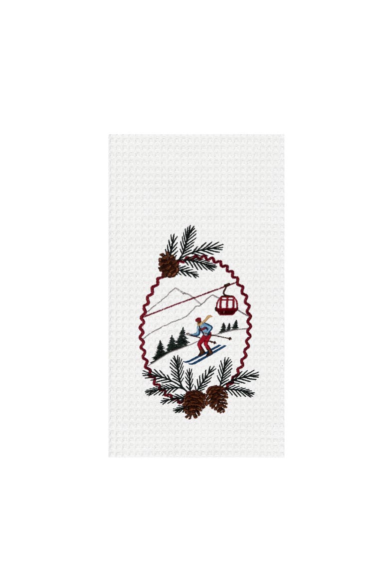 Ski Slope and Gondola Winter Sports with Pine Cones Towel, Main, color, Red