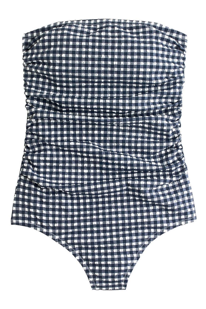 Gingham Strapless One-Piece Swimsuit, Alternate, color, NAVY IVORY