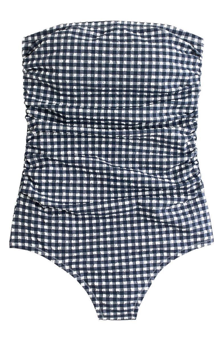 J.Crew Gingham Strapless One-Piece Swimsuit, Alternate, color,