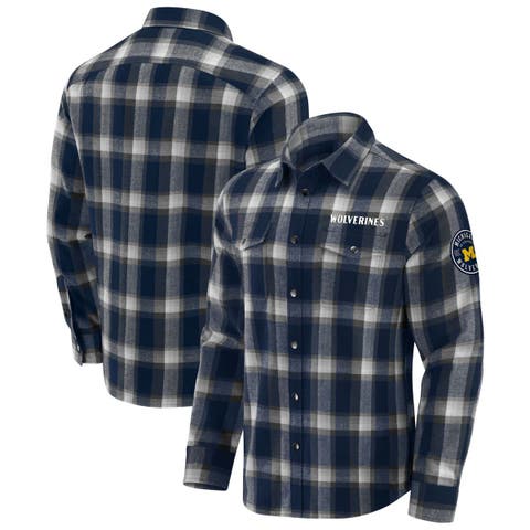 Men's Darius Rucker Collection by Fanatics Navy Michigan Wolverines Team Flannel Plaid Full-Snap Shirt