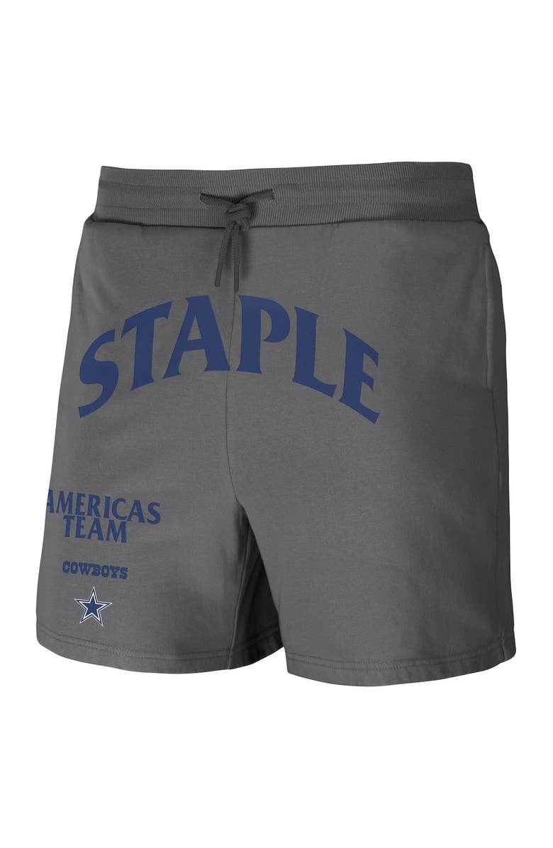 STAPLE Men's NFL x Staple Gray Dallas Cowboys Throwback Vintage Wash Fleece Shorts, Alternate, color,