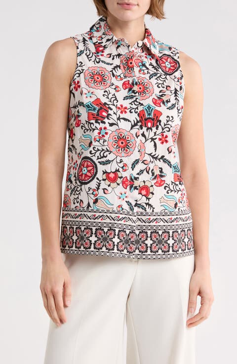 Floral Sleeveless Button-Up Shirt