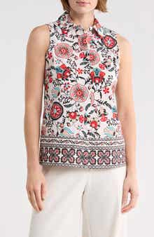T Tahari Floral Sleeveless Button-Up Shirt