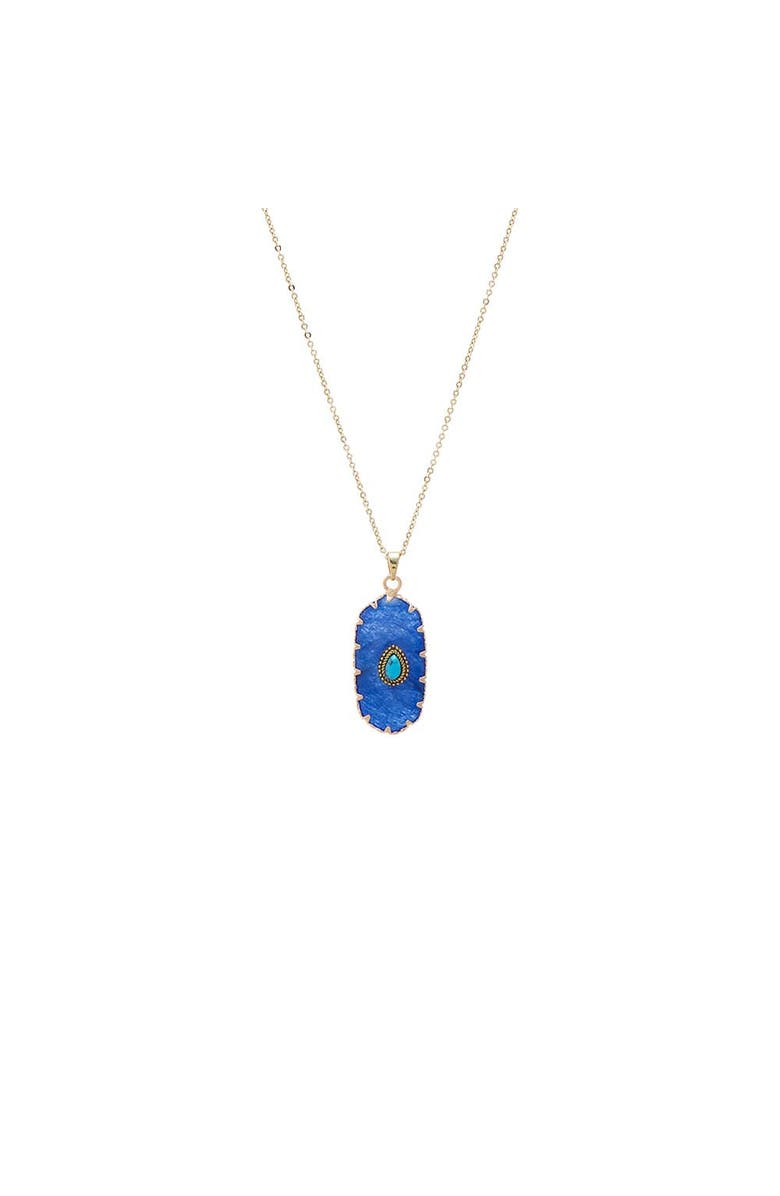 BY ADINA EDEN Turquoise Pear Natural Stone Pendant Necklace, Main, color, Navy Blue