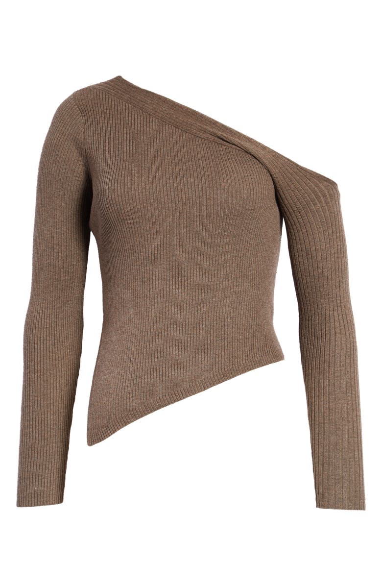 ASTR the Label One Shoulder Long Sleeve Rib Sweater, Alternate, color, Mocha