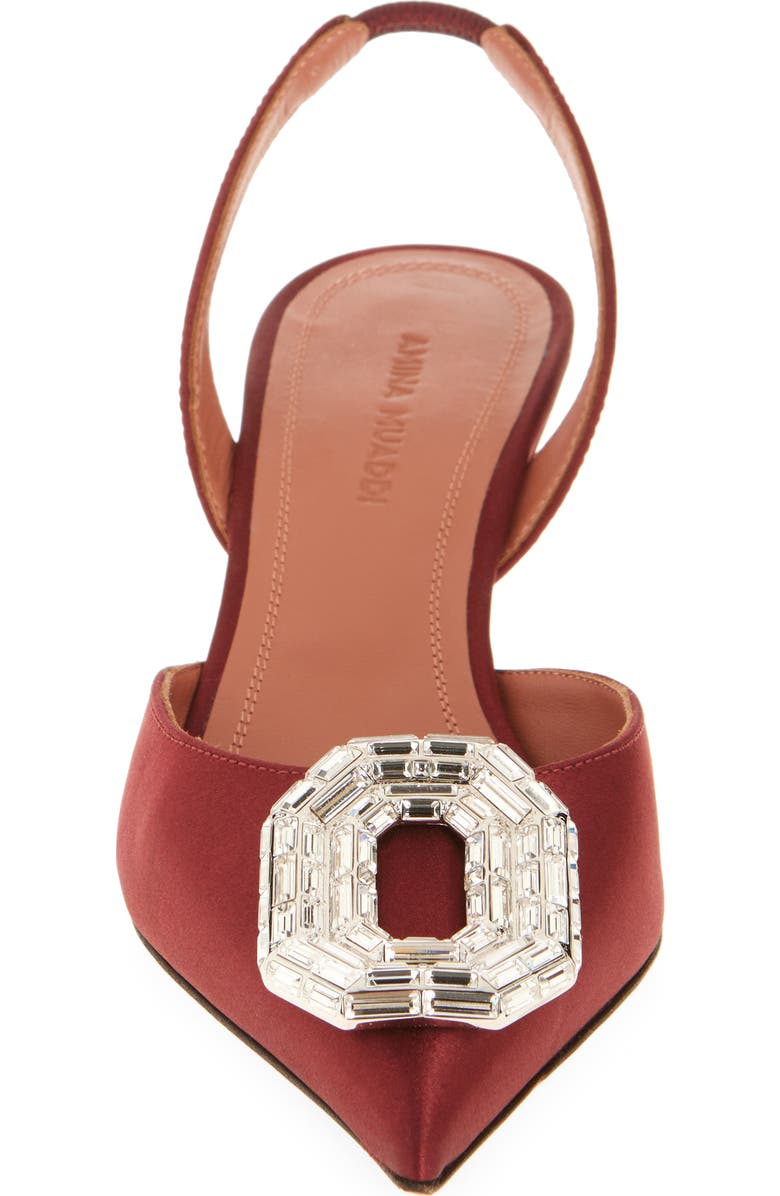 Amina Muaddi Camelia Crystal Buckle Slingback Pump, Alternate, color, Satin Wine White Buckle
