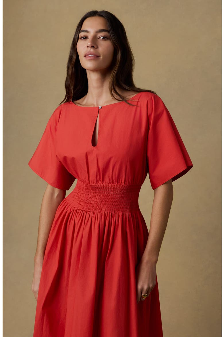Elia Coastal Short Sleeve Organic Cotton Poplin Maxi Dress, Alternate, color, POPPY RED