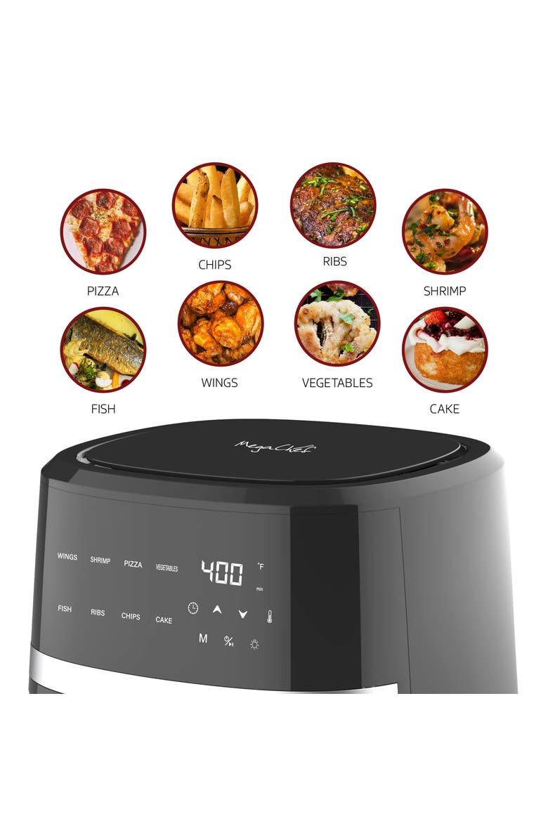 Megachef 4 Quart Digital LED Display Electric Air Fryer with Transparent Window in Black with 125 Piece Paper Liners, Alternate, color, Black