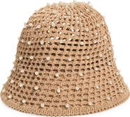 Lele Sadoughi Open Weave Straw Hat with Faux Pearls