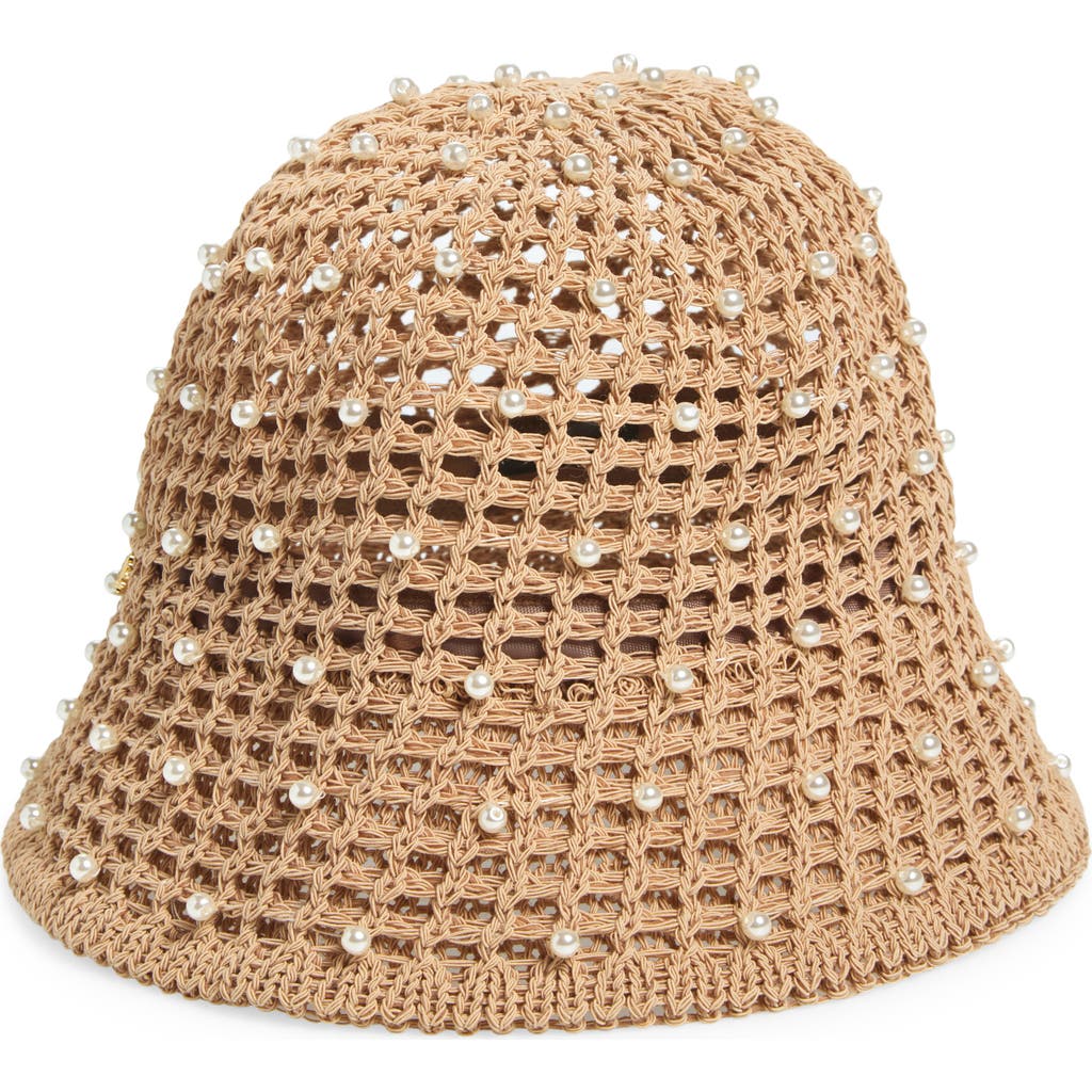 Lele Sadoughi Open Weave Straw Hat With Faux Pearls In Natural