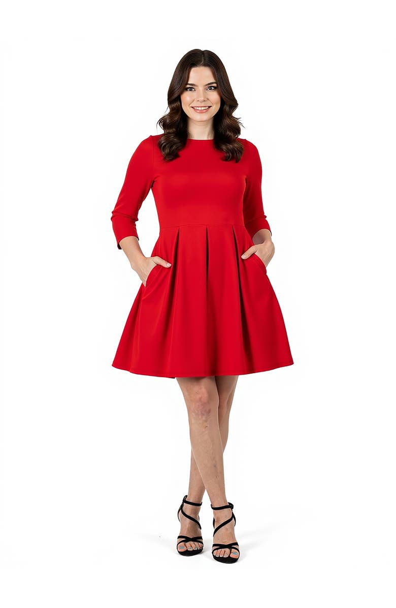 24seven Comfort Apparel Perfect Fit and Flare Maternity Pocket Dress, Main, color, Red
