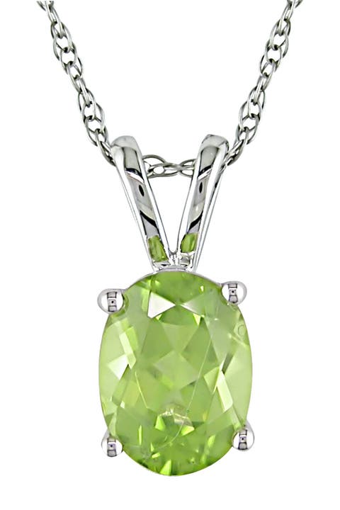 10K White Gold Oval Peridot Pendant Necklace