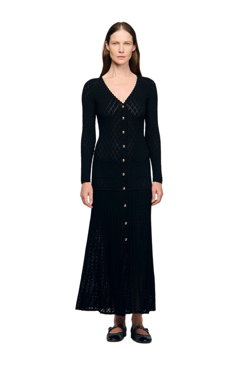 SANDRO Fancy knit maxi dress, Main, color, Black