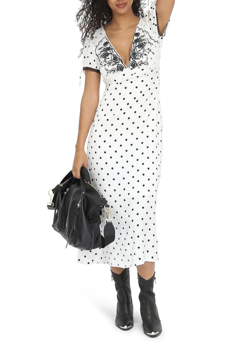 Belle & Bloom You and I Polka Dot Midi Dress, Alternate, color, Black/ White