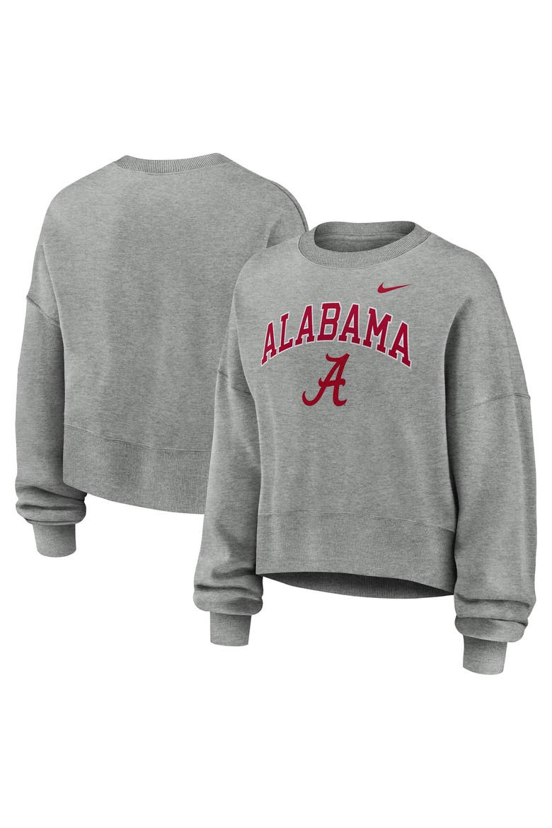 Women's Nike Heather Gray Alabama Crimson Tide Oversized Phoenix Arch Pullover Sweatshirt, Main, color, Heather Gray