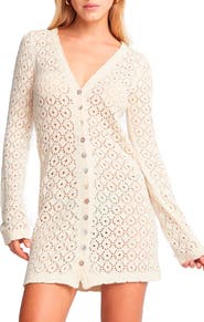 Capittana Alexandra Open Stitch Long Sleeve Cover-Up Minidress