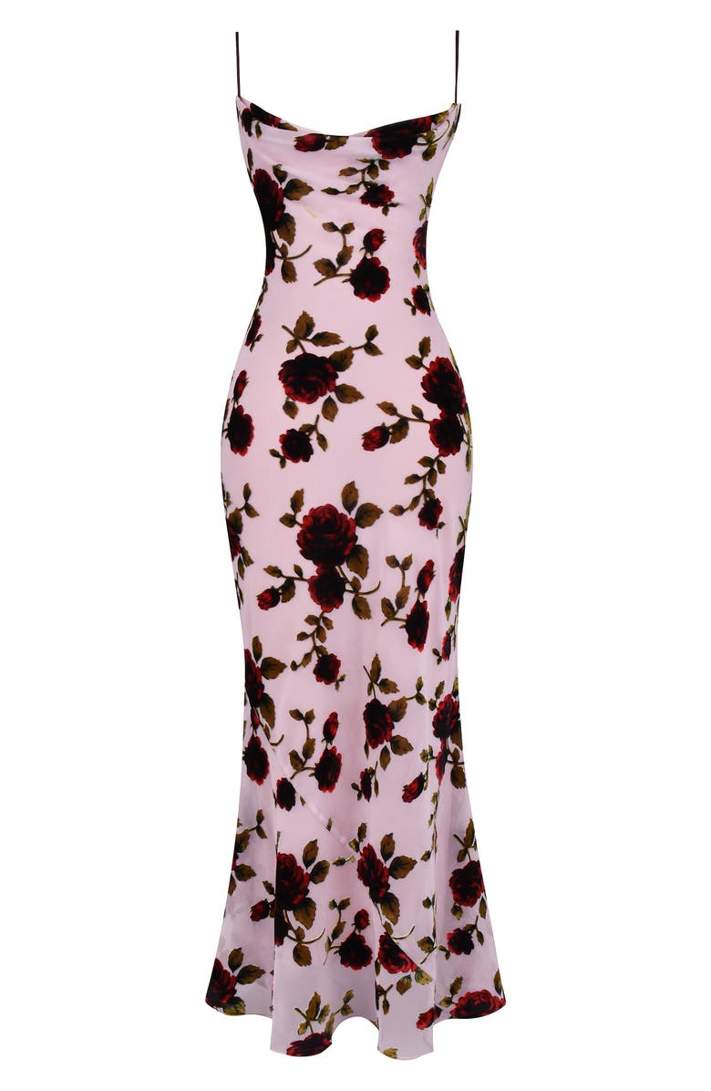HOUSE OF CB Serena Floral Velvet Burnout Maxi Dress, Alternate, color, Light Pink