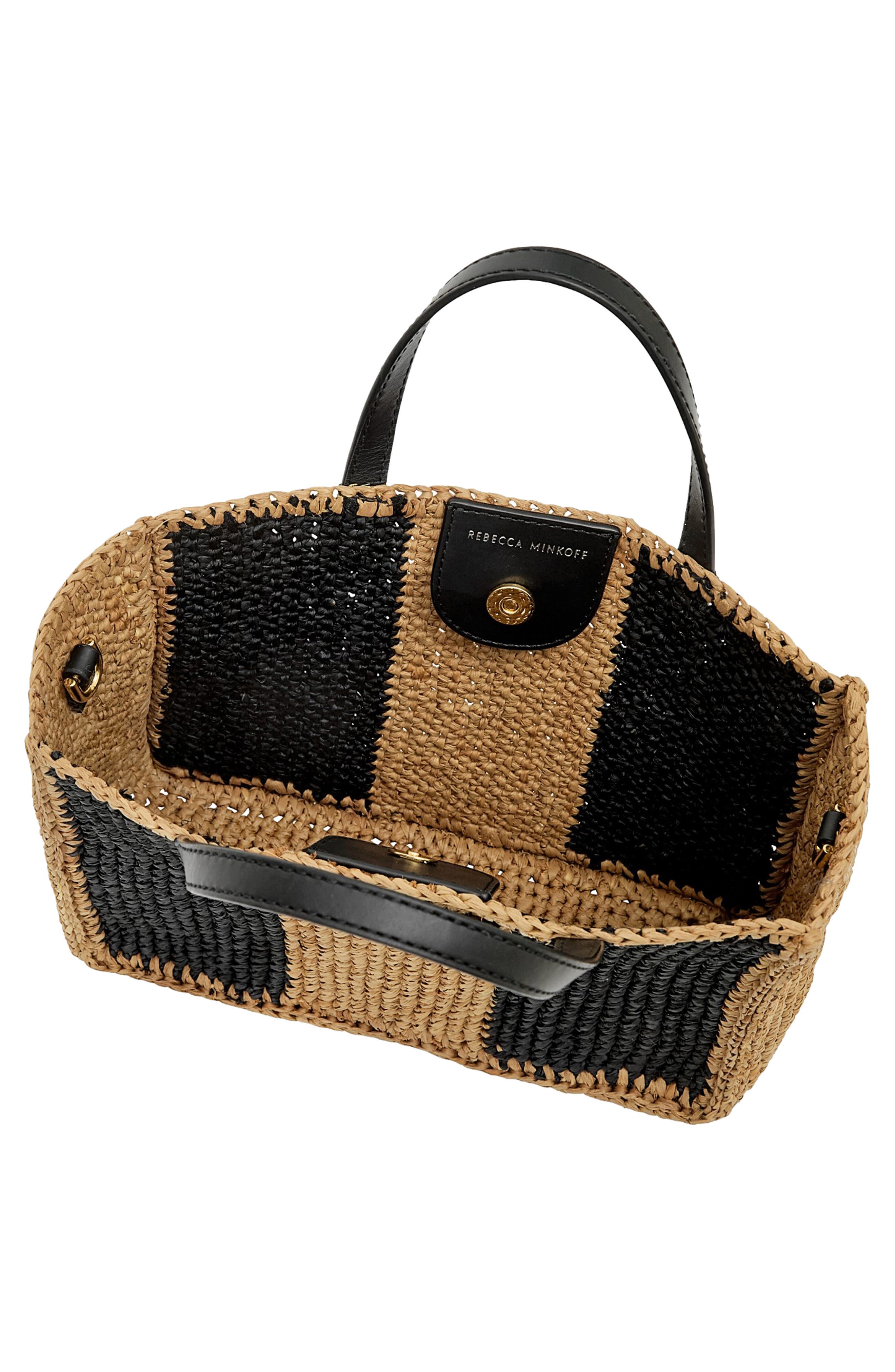 Rebecca Minkoff Mini Raffia Tote, Alternate, color, Black/ Brown
