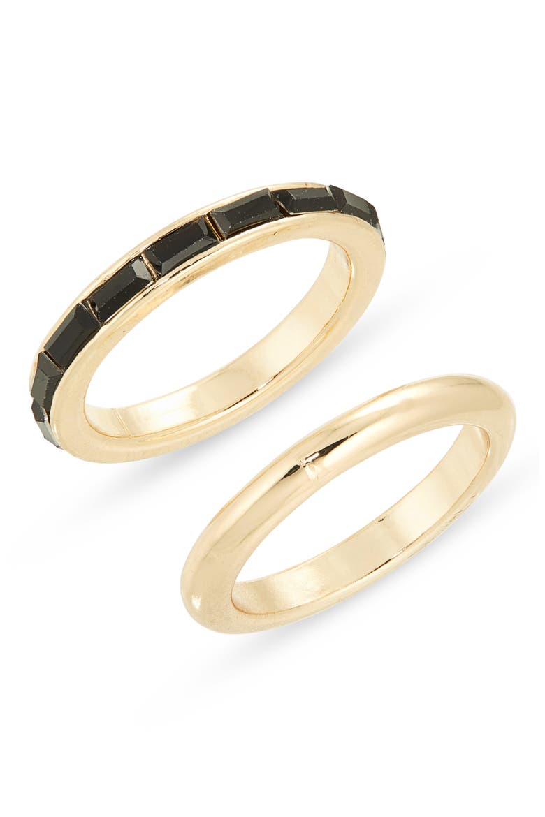 Set of 2 Baguette Cut Cubic Zirconia Rings, Main, color, BLACK- GOLD