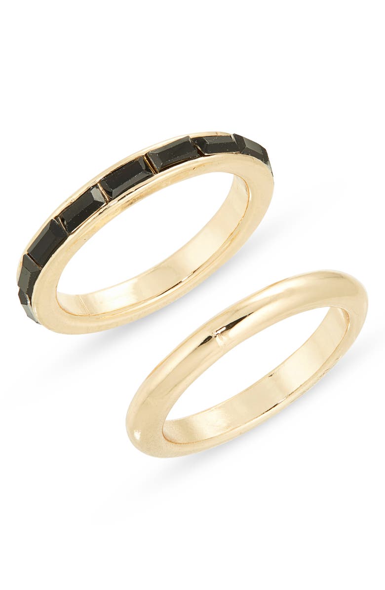 NORDSTROM RACK Set of 2 Baguette Cut Cubic Zirconia Rings, Main, color, Black- Gold