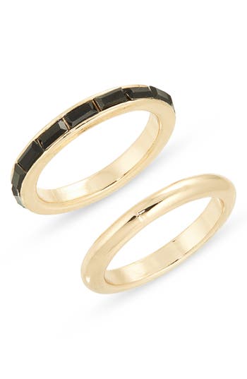 Nordstrom Rack Set Of 2 Baguette Cut Cubic Zirconia Rings In Gold
