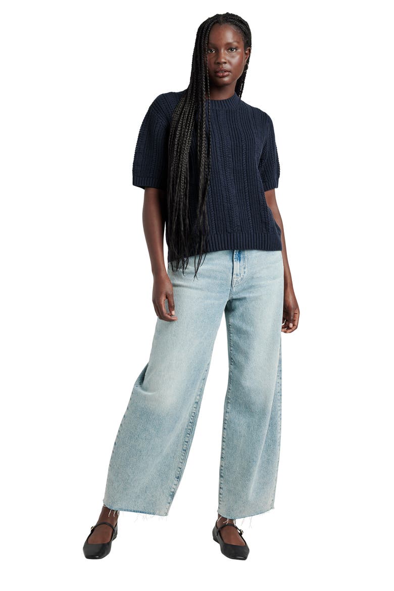 Lizzie Short Sleeve Cotton Blend Sweater, Alternate, color, NAVY