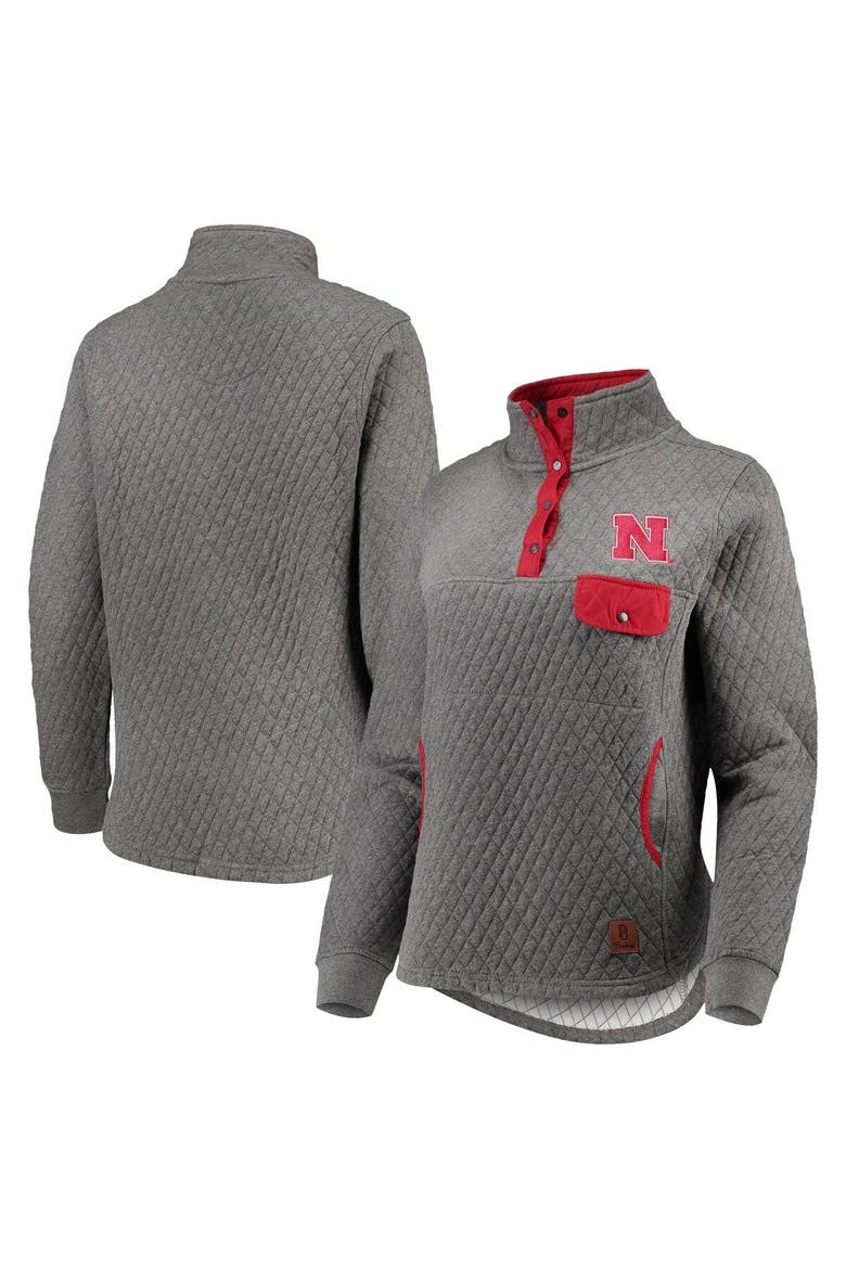 Women's Pressbox Heathered Gray/Scarlet Nebraska Huskers Magnum Quilted Quarter-Snap Pullover Jacket, Alternate, color, Heather Gray